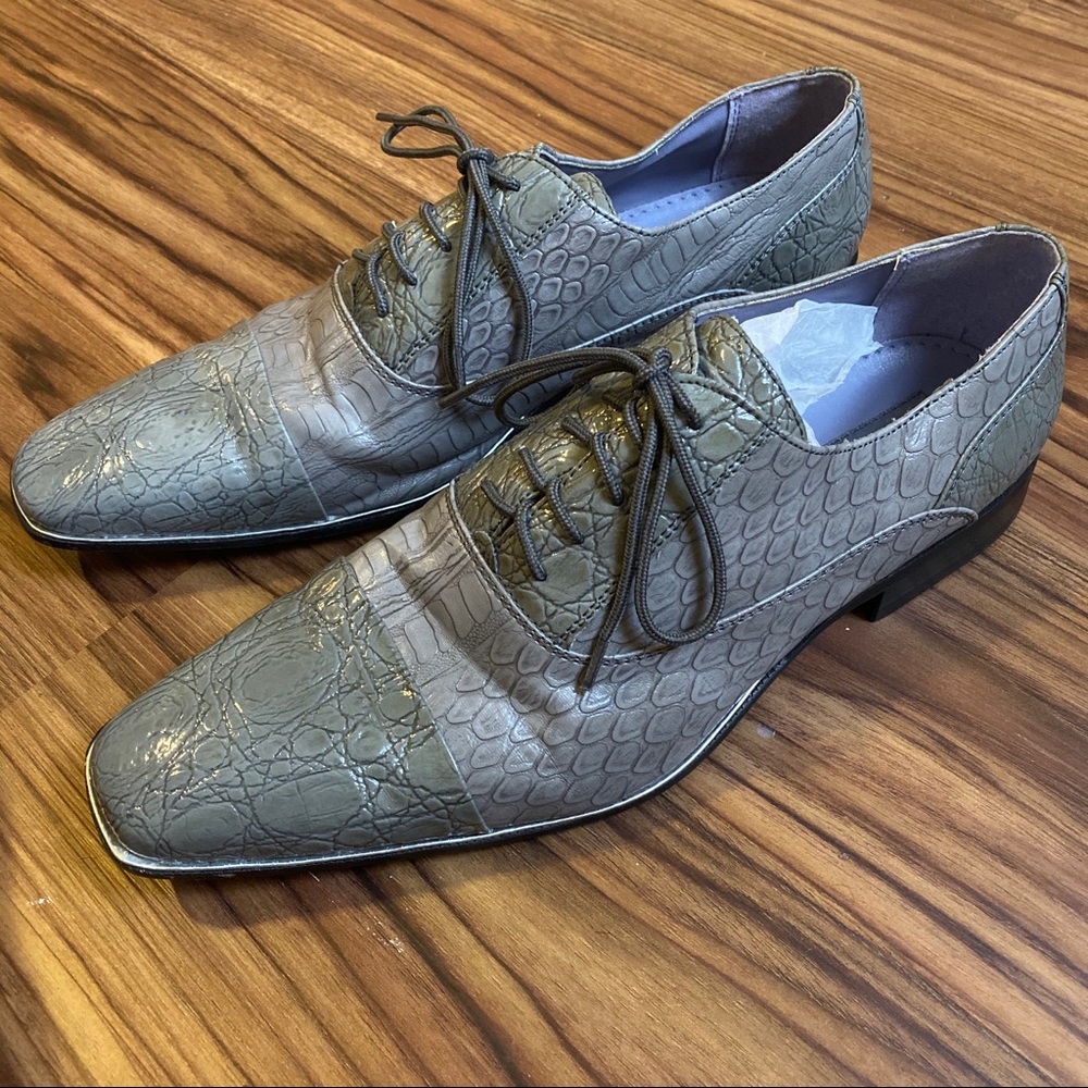 Gray Faux Crocodile 440 Club Dress Shoe w/ Cap Toe